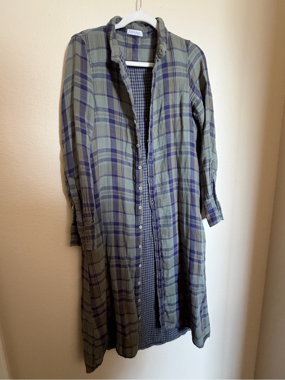 Free People x CP Shades Plaid Doublecloth Maxi Button Down Flannel Dress Sz S